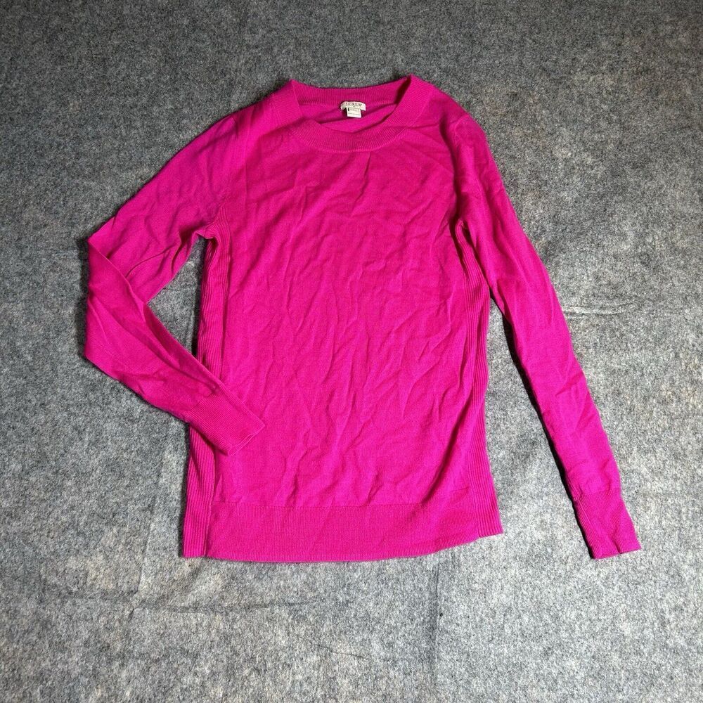 J Crew Sweater Womens Small Petite Merino Wool Blend Pink Pullover Barbiecore